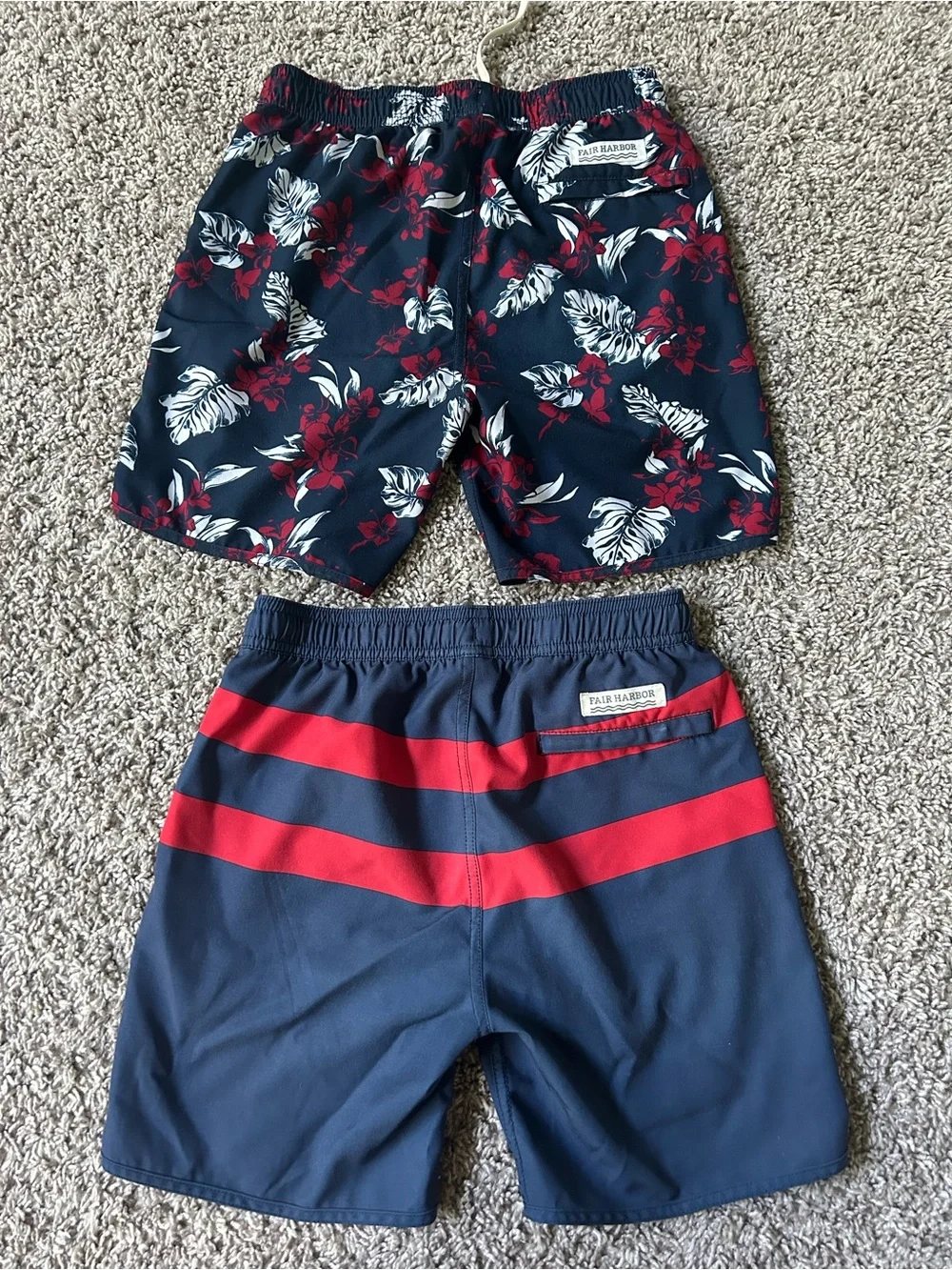 Fair Harbor Youth Navy Swim Trunk Set with Red and White Floral & Stripe